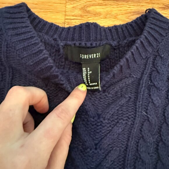 Forever 21 Navy Blue Cable Knit Sweater - Picture 3 of 5